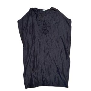 Garnet Hill Shift Dress Black 100% Linen Ruffles Ties Oversized Sz Small